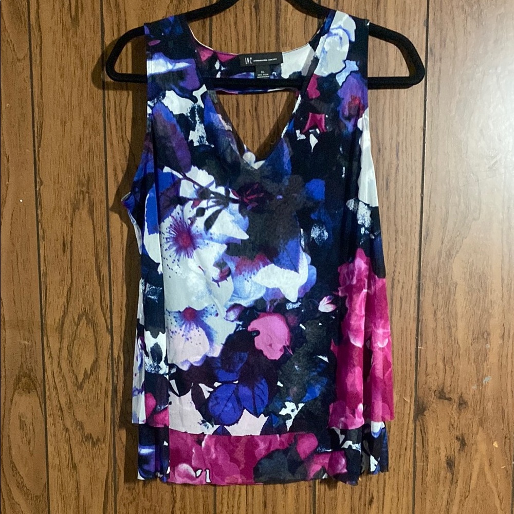 INC International Concepts Graphic Tank Top Blue and Pink